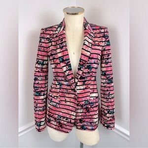 BANANA REPUBLIC Black, Navy & Pink Striped Floral Career Blazer | Size 2